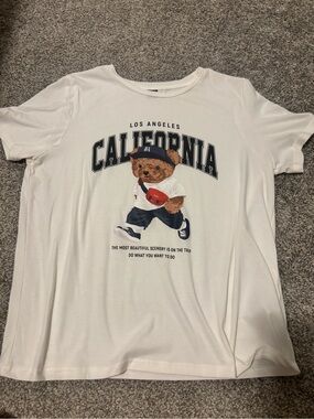 SHEIN White Short Sleeve Tee with California Bear Graphic